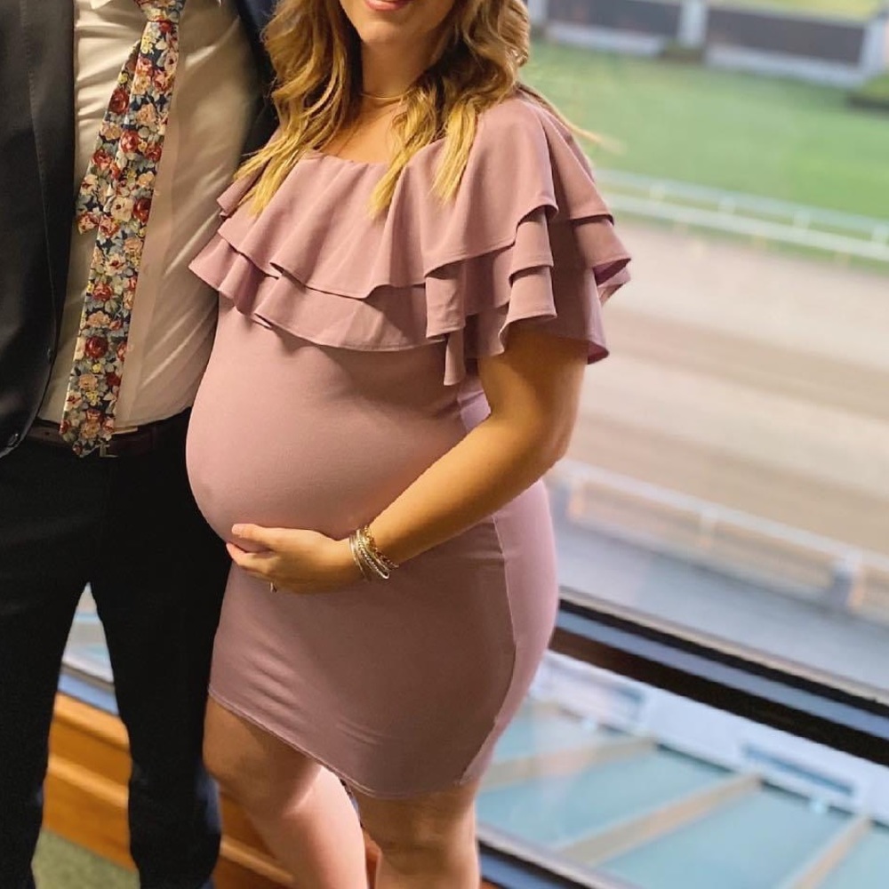 Pinkblush Off Shoulder Fitted Maternity Dress